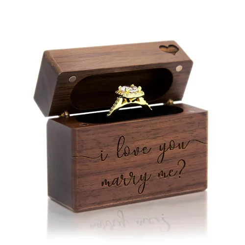 Miniatura 14 de MUUJEE You Are My Universe Engraved Wooden Ring Box, Slim Engagement Proposal Ring Holder, Wedding Ceremony Ring Bearer Box, Fiance Gift Ideas