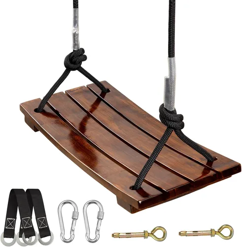 Miniatura 10 de PELLOR Asiento de columpio de madera de haya para colgar de 16.5 x 7.9 x 0.6 pulgadas, juego de columpios de árbol de cuerda ajustable para niños