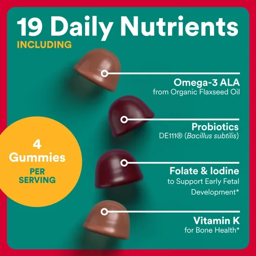 Miniatura 4 de SmartyPants Vitaminas prenatales orgánicas para mujeres, multivitamínicos: probióticos, biotina, metilfolato, omega3 (ALA), vitamina D3, C, vitamina