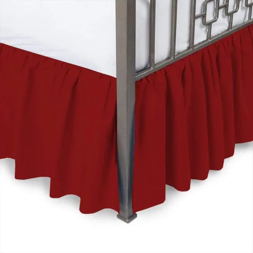 Falda de cama con volantes en las esquinas divididas con plataforma de cobertura de tres caras, tamaño individual, borgoña, 12 pulgadas de caída,