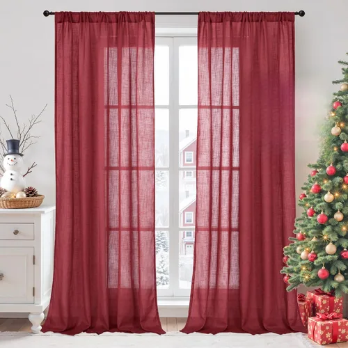 Miniatura 101 de BGment Cortinas de lino café de 30 pulgadas de largo para ventana pequeña, cortinas de media ventana beige semitransparentes ligeras con bolsillo