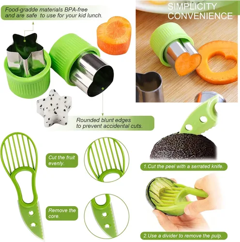 Miniatura 4 de Juego de 18 cucharas de melón Baller, juego de pelador de frutas de acero inoxidable 4 en 1, cortador de aguacate, pelador de naranja, frutas