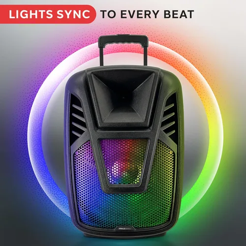 Miniatura 3 de Pyle Altavoz portátil - Altavoz de salida de potencia máxima de 15 pulgadas, 80 vatios, sistema PA con luz LED, asas, ruedas y control remoto