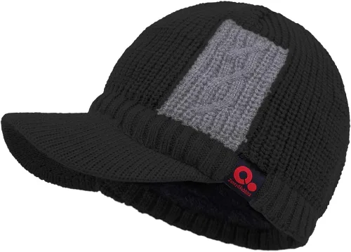 Miniatura 2 de JaneyRubbins - Gorro de invierno con visera de dos tonos con gorro de punto con borde de forro polar y gorro de esquí