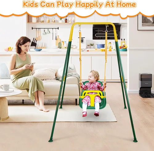 Miniatura 5 de Columpio 3 en 1 para niños pequeños, columpio plegable para bebés de interior y exterior, columpios multifuncionales para niños de 6 meses