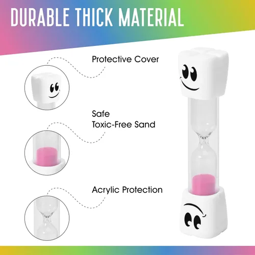 Miniatura 4 de TeaherFav - Temporizador de arena para cepillo de dientes de 2 minutos para niños, juego de 4 pequeños relojes de arena sonrientes azul, rosa