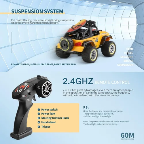 Miniatura 6 de WLtoys 32221 1/32 RC Crawler, 15.5 mi/h cepillado 2WD con control remoto de 2.4 GHz, neumáticos TPR todo terreno (regalo de coche RC)