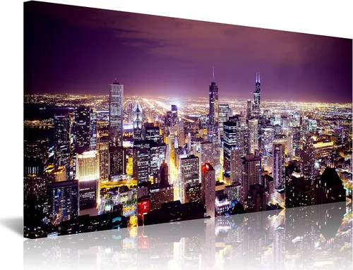 Miniatura 34 de NAN Wind Detroit Skyline - Lienzo decorativo para pared, paisaje urbano, escena nocturna, impresión artística de ciudad en blanco y negro sobre