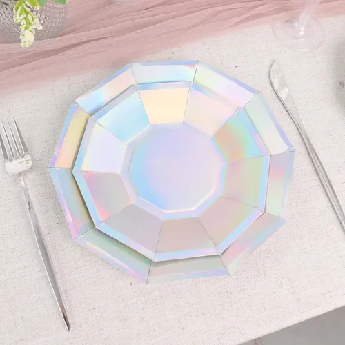 Miniatura 2 de Efavormart - Paquete de 25 platos de papel decagonal iridiscentes de 9 pulgadas, platos llanos geométricos resistentes de 300 GSM para temas Tipo 3