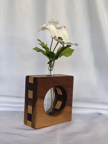 Miniatura 4 de Test Tube Bud Vase with Hardwood Base (Walnut/Maple)