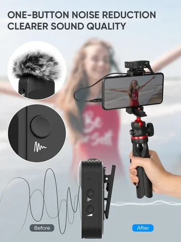 Miniatura 2 de Moman Micrófono de solapa inalámbrico, sistema de micrófono de solapa inalámbrico compacto de 2.4 GHz con transmisión de cancelación de ruido