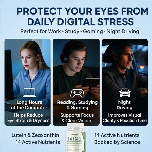 Miniatura 7 de Evervision 14 en 1 fórmula avanzada para ojos, suplemento mineral y vitamina neurobella para los ojos con zinc, luteína, zeaxantina y extracto