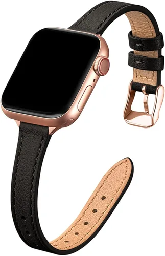 Miniatura 18 de STIROLL - Correa delgada de cuero para reloj inteligente, compatible con Apple Watch de 38, 40, 41, 42, 44, 45 y 49 mm, correa de cuero de grano