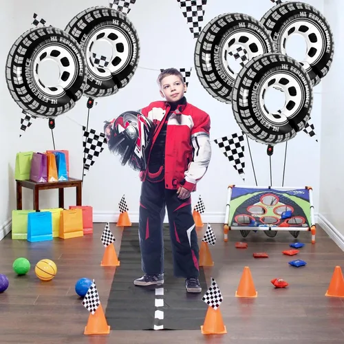Miniatura 3 de 6 globos de rueda grandes, globos de aluminio de 30 pulgadas, globos de rueda de coche de carreras, decoraciones de fiesta de autos de carreras