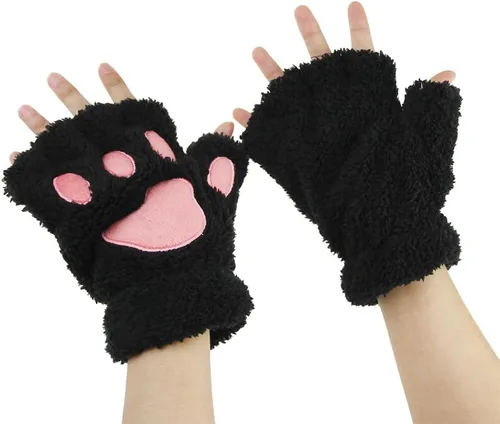 Miniatura 4 de Guantes de garra para disfraz de Halloween, medio dedo, lobo, oso, gato, guantes, guantes de piel sintética para mascarada, cosplay, utilería de mano