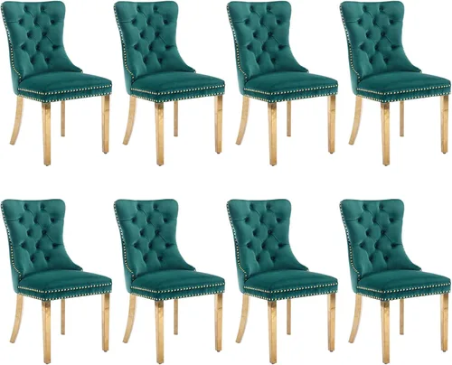 Miniatura 134 de SoarFlash Juego de 2 sillas de comedor de tela de lino, sillas de comedor tapizadas con ribete de cabeza de clavo y patas de madera de color claro