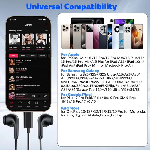 Miniatura 7 de Auriculares USB C con cable para iPhone 17 16 Pro Max 15 para Samsung S26 Ultra S25 S24 FE S23, auriculares tipo C, auriculares estéreo con cable
