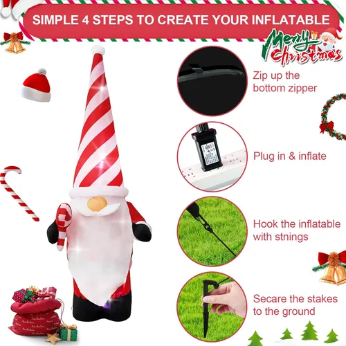 Miniatura 6 de Decoración inflable de Navidad de 7 pies para exteriores, enano con sombrero, decoración inflable de patio con luces LED integradas, adecuado