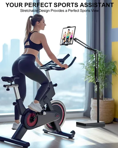 Miniatura 6 de Soporte de suelo para tablet con base estable de 11 libras y abrazadera de escritorio, brazo giratorio de altura ajustable, compatible con iPhone