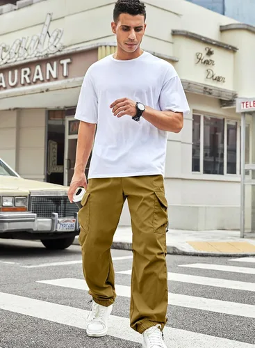 Miniatura 4 de JMIERR Pantalones cargo holgados para hombre, estilo casual, de paracaídas, holgados, con bolsillos, para uso urbano