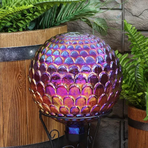 Miniatura 9 de Sunnydaze - Bola de cristal de 10 pulgadas para jardín, globo decorativo para patio y patio trasero, textura festoneada roja, paquete de 2