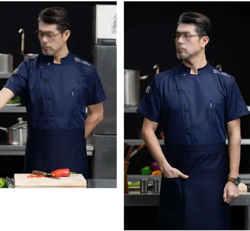 Miniatura 2 de Abrigo de chef unisex de manga corta, uniforme de chef de cocina, chaqueta de trabajo ligera con bolsillos