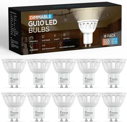 Miniatura 9 de Torkase - Bombilla LED GU10, atenuable MR16 2700K blanco cálido, 120V 500LM luz en riel 5W (equivalente a 50W), ahorro de energía del 90%, ángulo