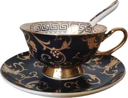 Miniatura 10 de YBK Tech - Juego de tazas y platillos de porcelana de hueso estilo europeo, taza de café de cerámica para el hogar, cocina, boda