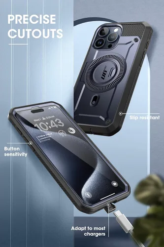 Miniatura 7 de SUPCASE Funda para iPhone 15 Pro con soporte (Unicorn Beetle Pro Mag), protector de pantalla integrado y clip para cinturón, compatible con MagSafe