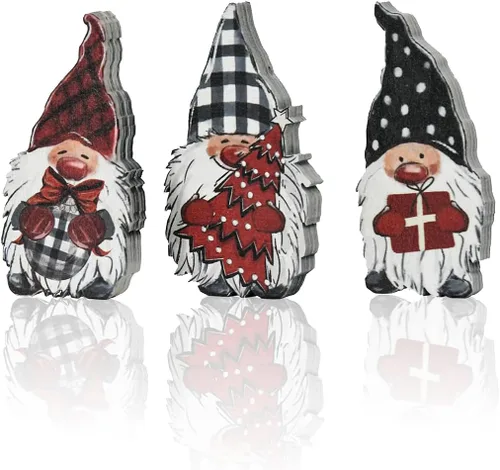 Smile - 3 carteles de Navidad con bloques de madera, gnomos, regalos de gnomos, bandeja escalonada, para estante de mesa del hogar.