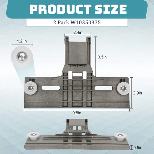 Miniatura 2 de Piezas mejoradas para estante superior para lavavajillas W10350375 W10712395 (paquete de 2), repuesto para lavavajillas Kenmore Whirlpool