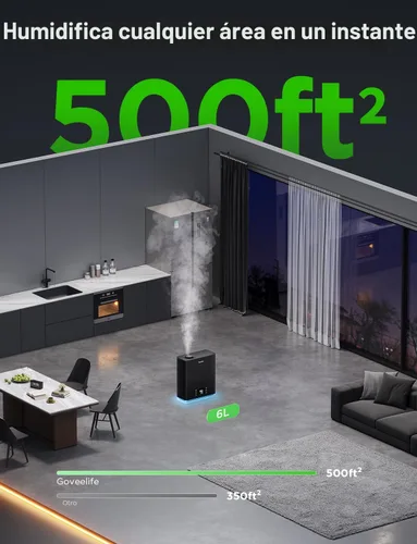 Miniatura 8 de GoveeLife Humidificadores Inteligentes para Dormitorio Habitación Grande, Humidificador de Aire WiFi de Niebla Fría de Llenado Superior de 6L, Modo