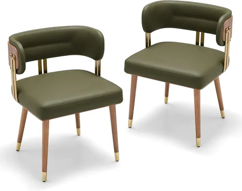 Miniatura 36 de ARTPLAN Juego de 2 sillas de comedor de cuero de nogal, modernas sillas de cocina con cojín de espuma de alta resistencia y marco de acero 2-Azul