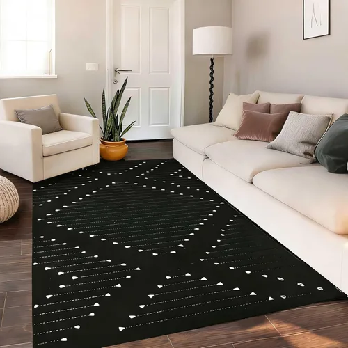 Miniatura 21 de LIVEBOX - Alfombra boho negra de 5 x 7 pies, grande y lavable para sala de estar, alfombra de algodón marroquí para dormitorio, interior y exterior