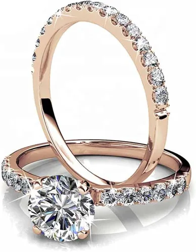 Diamond Jewelry - Anillo de plata de ley 925 con moissanita creada en 3 quilates para mujer, anillo de compromiso de boda con acabado de oro rosa