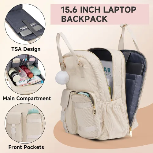 Miniatura 2 de MATEIN TSA - Mochila para adolescentes y niñas, de 15.6 pulgadas, bonita mochila de pana para laptop, estética, universidad, escuela, mochila