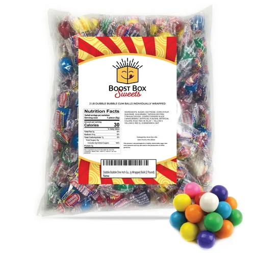 Dubble Bubble - Gumballs de goma de mascar recubierta de caramelo de una pulgada envuelta individualmente a granel (2 libras)