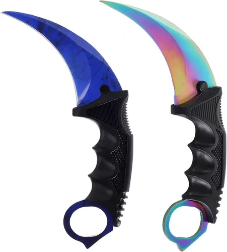 Miniatura 14 de Karambit - Cuchillo táctico de hoja fija, 2 piezas de acero inoxidable para exteriores, cuchillo de caza con funda y cable, adecuado para Dorado