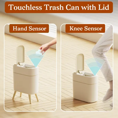 Miniatura 2 de LALASTAR Basurero de baño pequeño automático, sin contacto, con tapa, sensor de movimiento para dormitorio, cocina, oficina, 2.5 galones