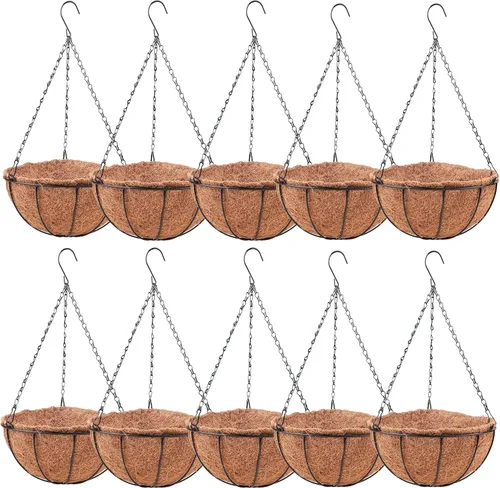 Miniatura 11 de LaLaGreen - Cestas colgantes para plantas al aire libre (paquete de 4, 8 pulgadas) macetas colgantes al aire libre con forro de coco, pequeñas