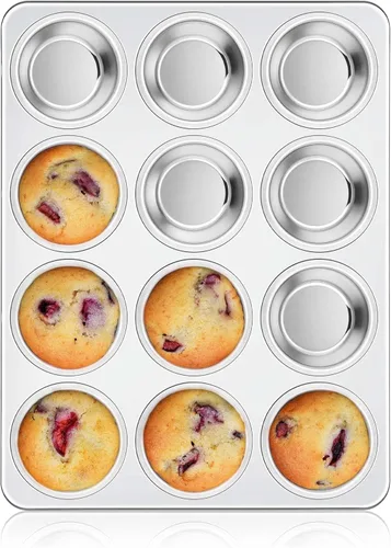 Miniatura 12 de Homikit Paquete de 2 Moldes para Muffins, Molde de Acero Inoxidable para Hornear Cupcakes con 6 Cavidades de Tamaño Regular, Bandeja de Metal