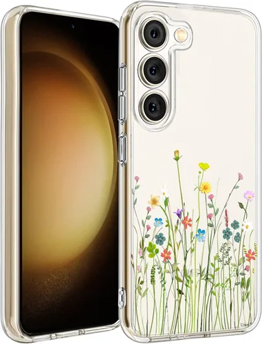 Unov Funda compatible con Galaxy S23 transparente con diseño de TPU suave, absorción de golpes, patrón delgado en relieve protector de 6.1 pulgadas