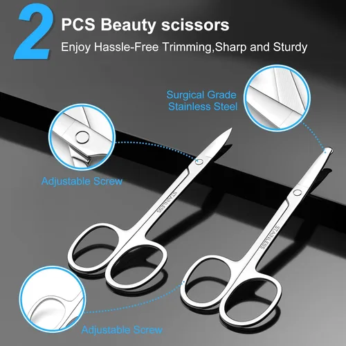 Miniatura 6 de Tijeras pequeñas de pelo facial para hombres y mujeres, cejas, nariz, barba, bigote, pestañas, juego de recortar el pelo de las orejas, tijeras