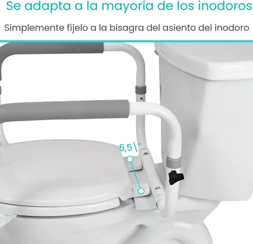 Miniatura 7 de Vive Barandilla de seguridad para inodoro - Barra de agarre ajustable - Marco de soporte compacto con pasamanos para asiento de inodoro de baño