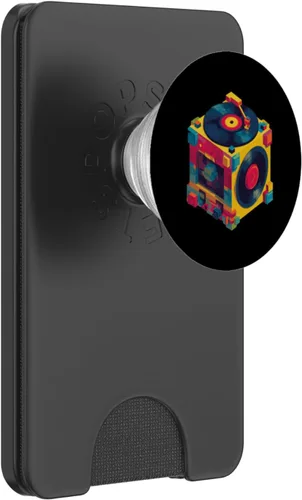 Dados de vinilo coloridos con diseño retro de tocadiscos PopSockets PopWallet para MagSafe
