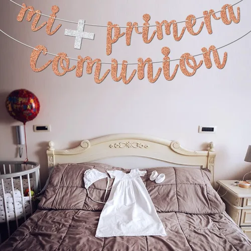 Miniatura 3 de Cartel Mi Primera Comuniòn – Decoración de banderines religiosos para el bautismo del bebé/primera comunión – Dios bendiga a este niño, suministros