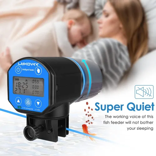 Miniatura 7 de Lukovee Comedero automático para peces, pantalla de tiempo de alimentación, temporizador recargable por USB, dispensador de alimentos para acuarios