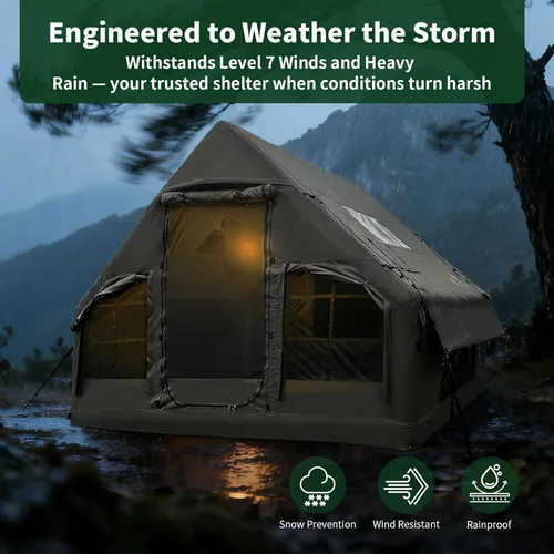 Miniatura 5 de Tienda de campaña inflable de lujo grande, resistente al viento y a la lluvia, interior de 12 ㎡, refugio para 2 a 10 personas, configuración rápida
