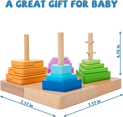 Miniatura 4 de Adena Montessori Juguete de clasificación de color 4 en 1 para niños pequeños, juguete educativo de madera con bases desmontables, degradados