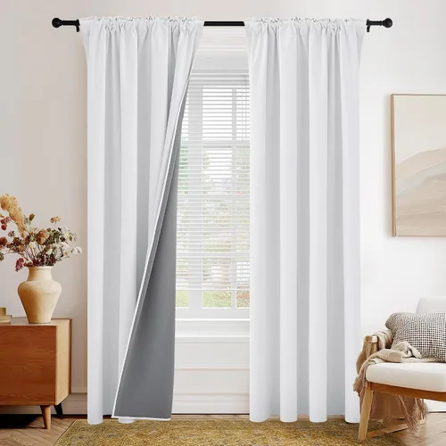 Miniatura 45 de PONY DANCE Cortinas de lino 100% opacas de 63 pulgadas de largo para dormitorio, sala de estar, oscurecimiento completo, bolsillo para barra